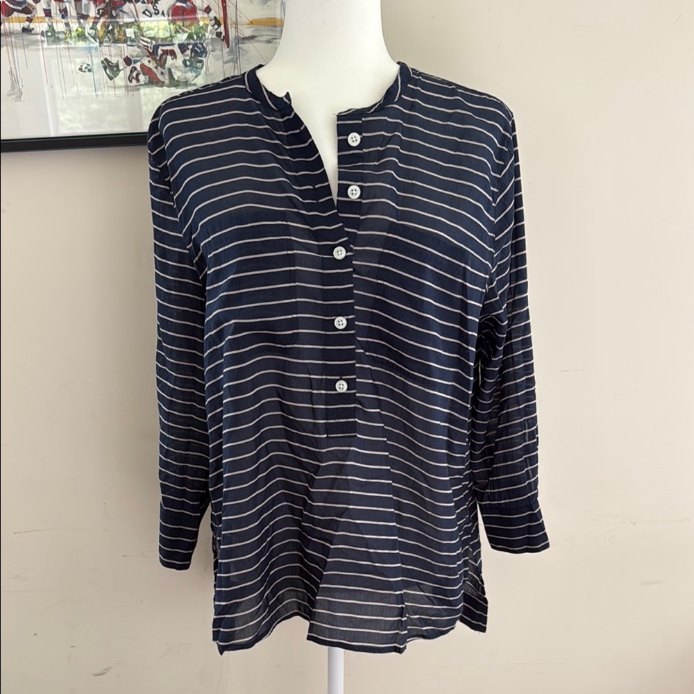 Ann Taylor Factory Navy and White Striped Shirt